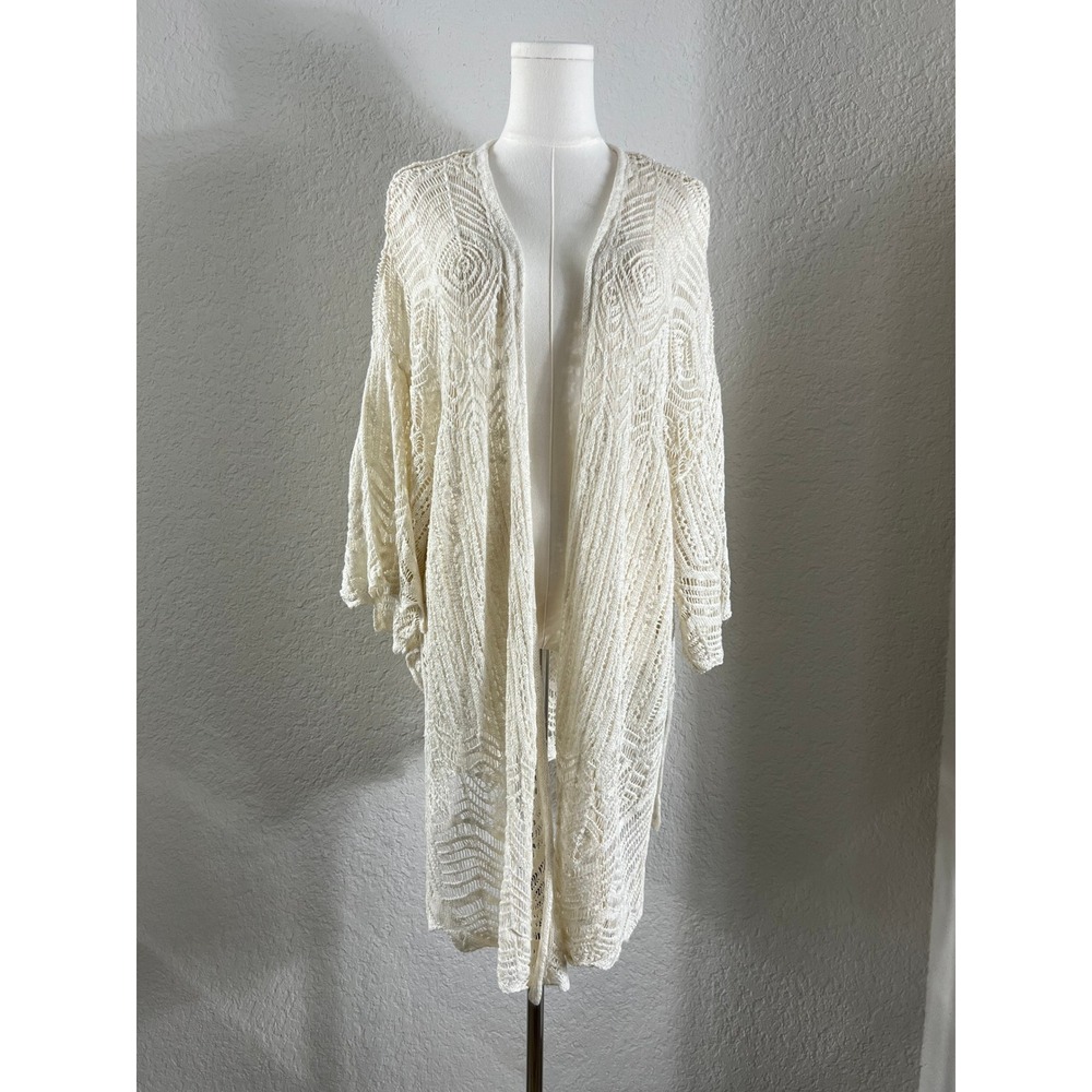 American Rag Cream Crochet Duster Cardigan Lace Kimono BOHO Western Festival